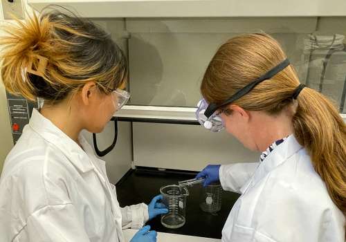 Two students working in lab